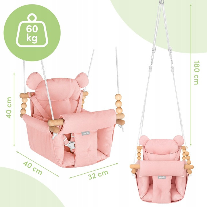 Dječja Ljuljačka 3u1 Baby Swing Pink 6